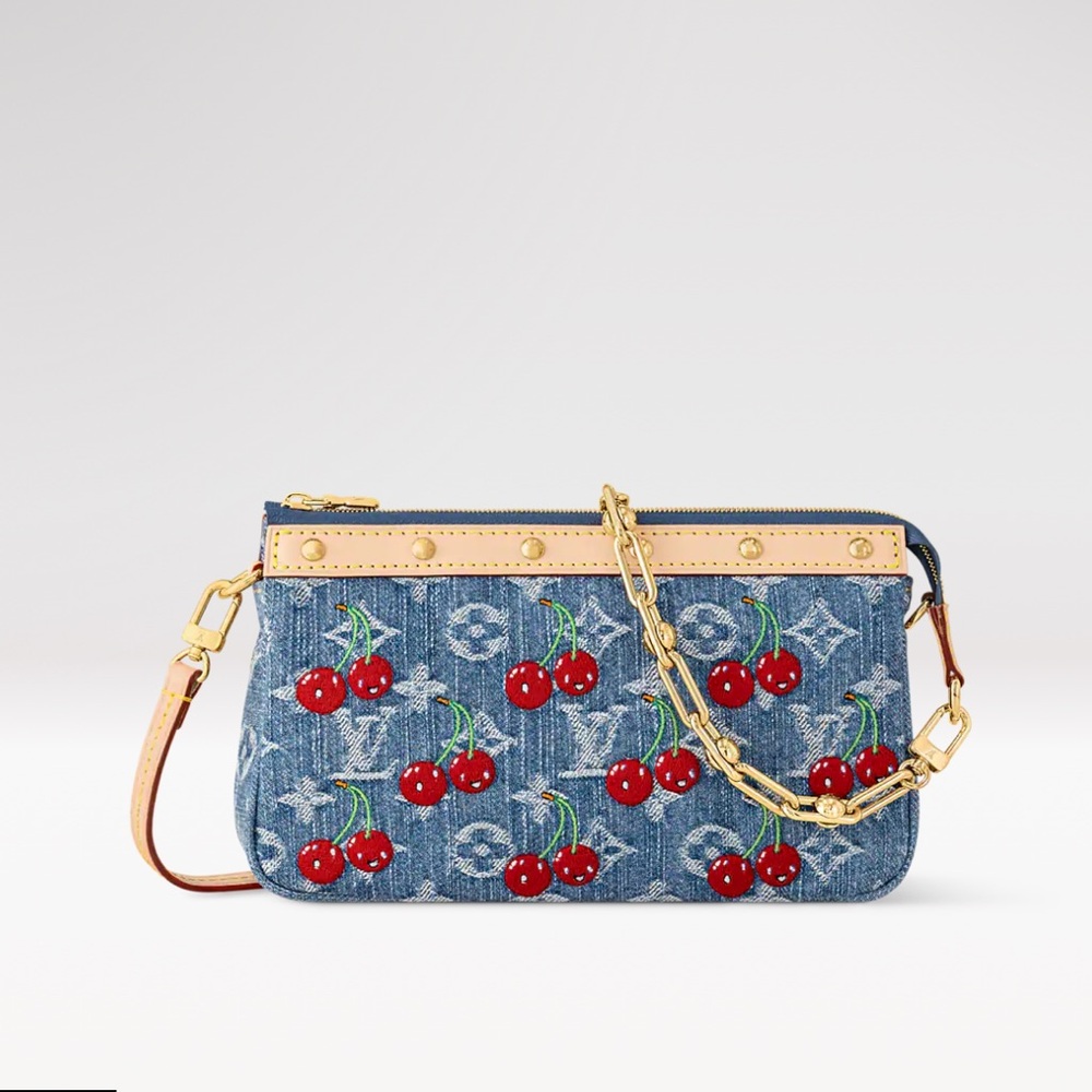 🍒 NEW Louis Vuitton x Takashi Murakami Cherry Denim Pochette Accessoires Cerises - Picture 6 of 12